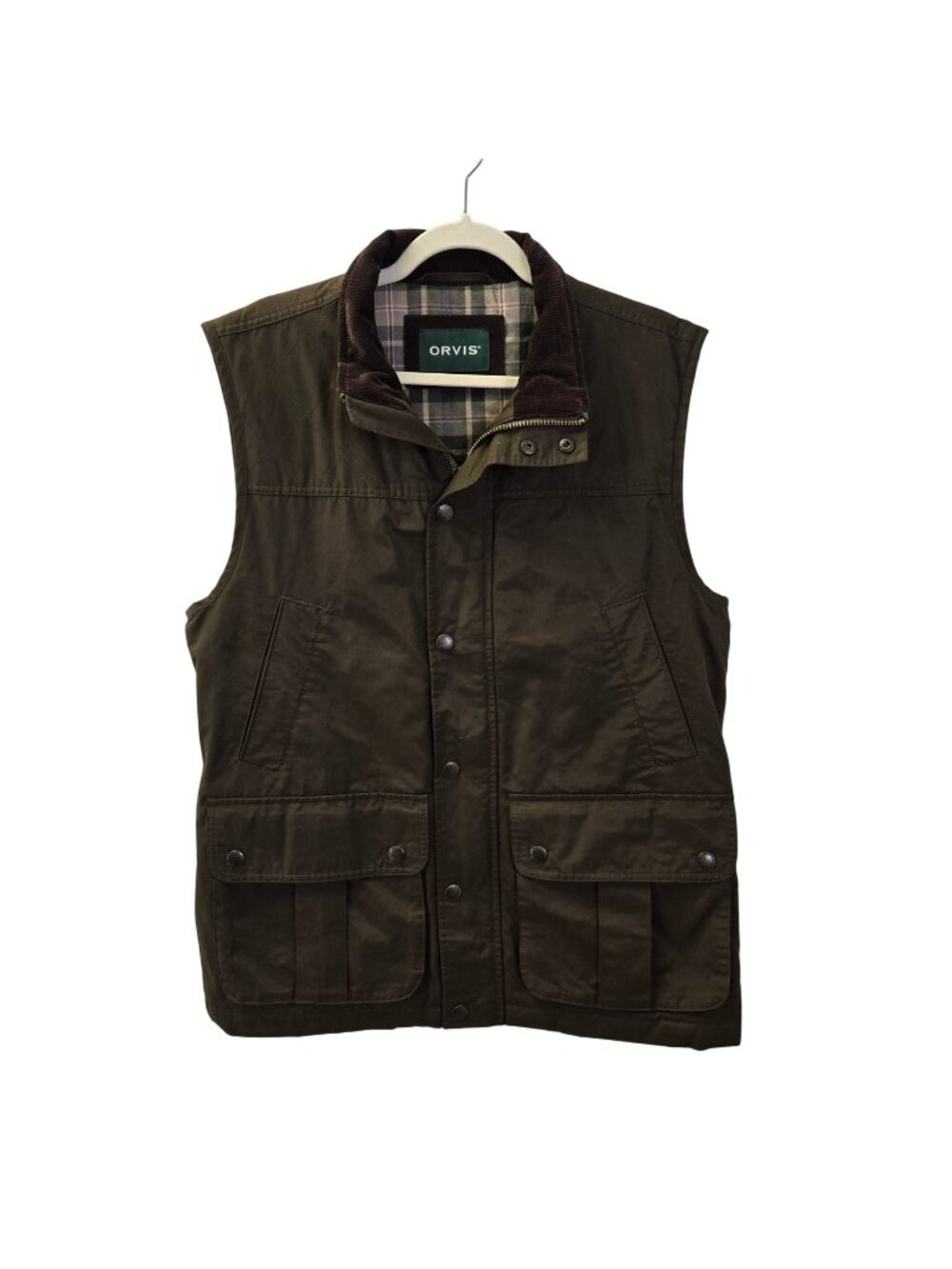 Orvis Wax Cloth Corduroy Collar Utility Vest Size Medium